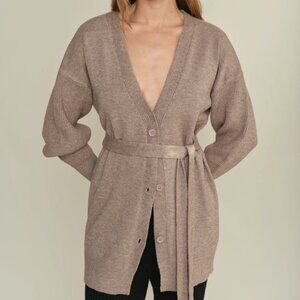 Deluc Ross Cardigan • Taupe Knit Belted Sweater • Minimalist • Size XS